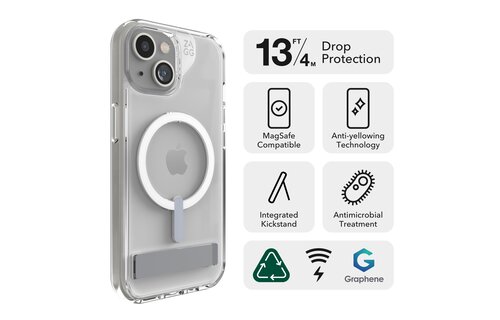 Gear4 Crystal Palace Snap Case w/ Kickstand with Magsafe for iPhone 15/14/13 Clear