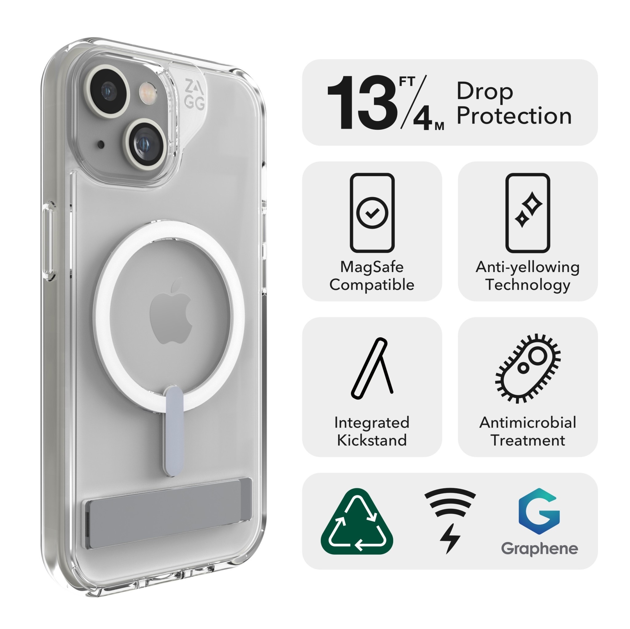 Gear4 Crystal Palace Snap Case w/ Kickstand with Magsafe for iPhone 15/14/13 Clear