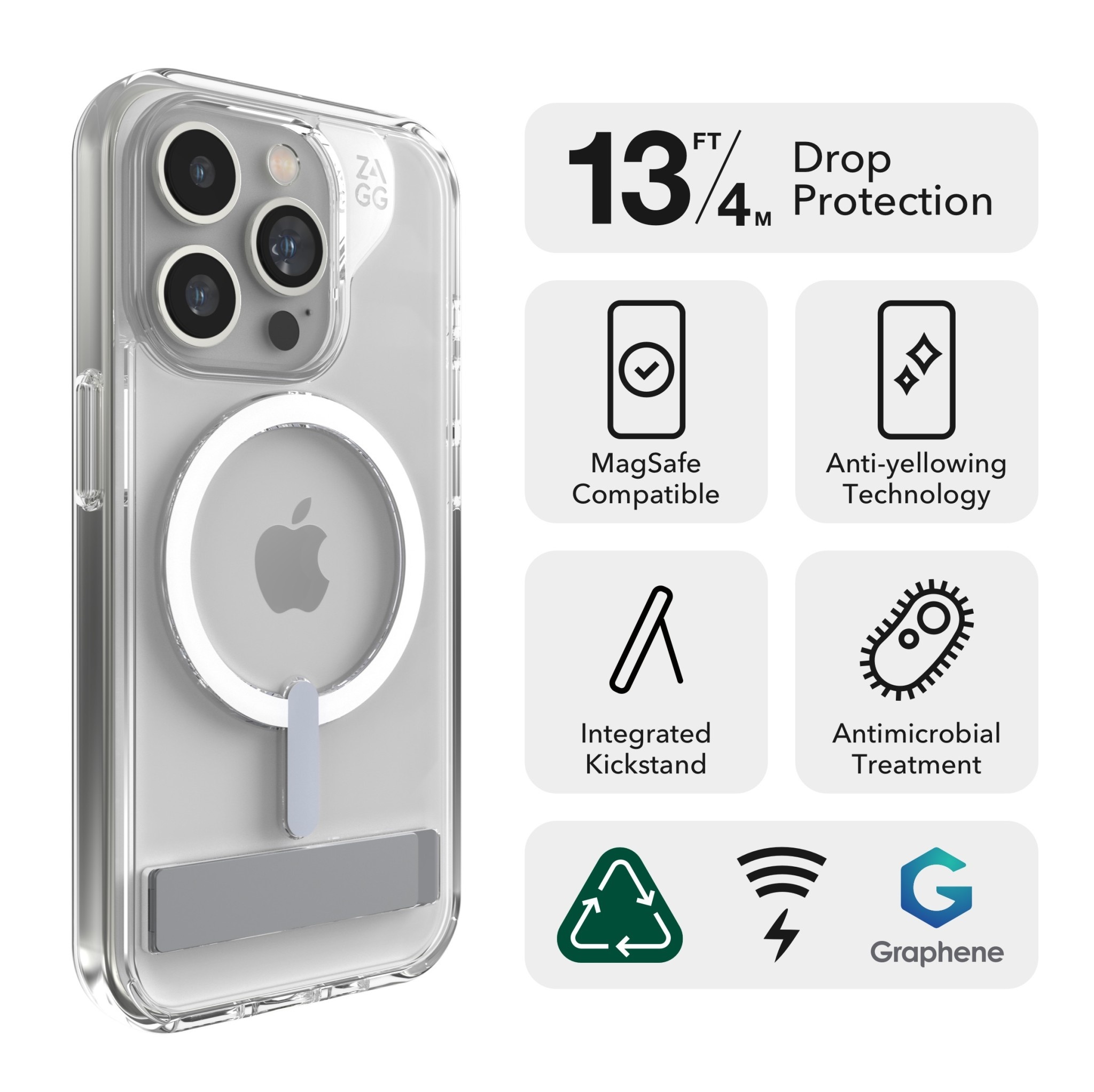 Gear4 Crystal Palace Snap Case w/ Kickstand with Magsafe for iPhone 15 Pro Clear