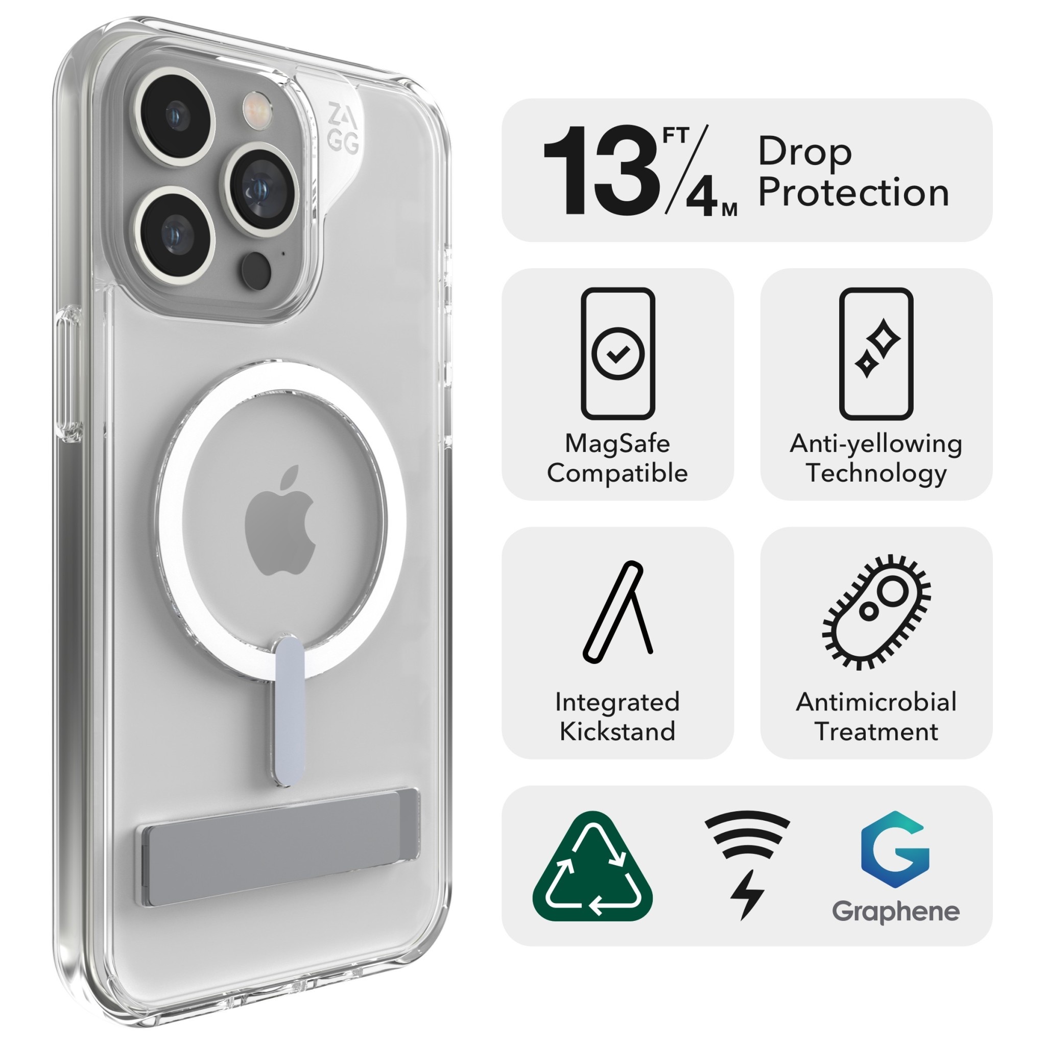 Gear4 Crystal Palace Snap Case w/ Kickstand with Magsafe for iPhone 15 Pro Max clear