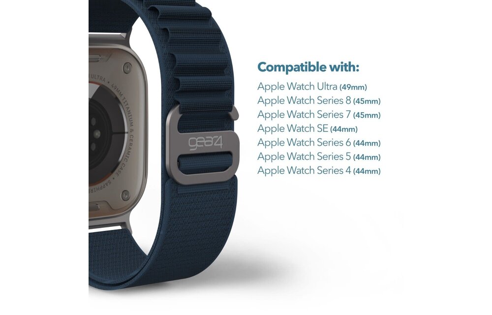 Gear4 Highland Adjustable Nylon Band for Apple Watch 44/45/46/49mm Medium) Blue