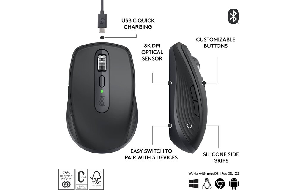 Logitech MX Anywhere 3s Wireless Compact Performance Mouse - Graphite