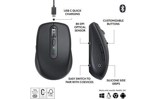 Logitech MX Anywhere 3s Wireless Compact Performance Mouse - Graphite