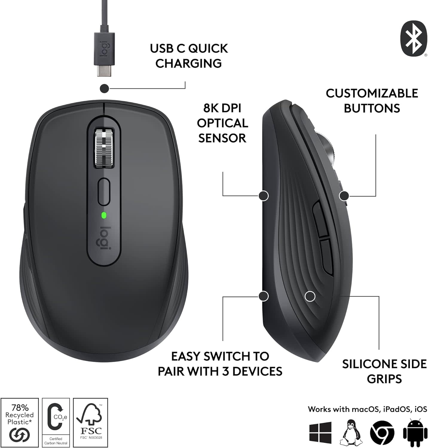 Logitech MX Anywhere 3s Wireless Compact Performance Mouse - Graphite