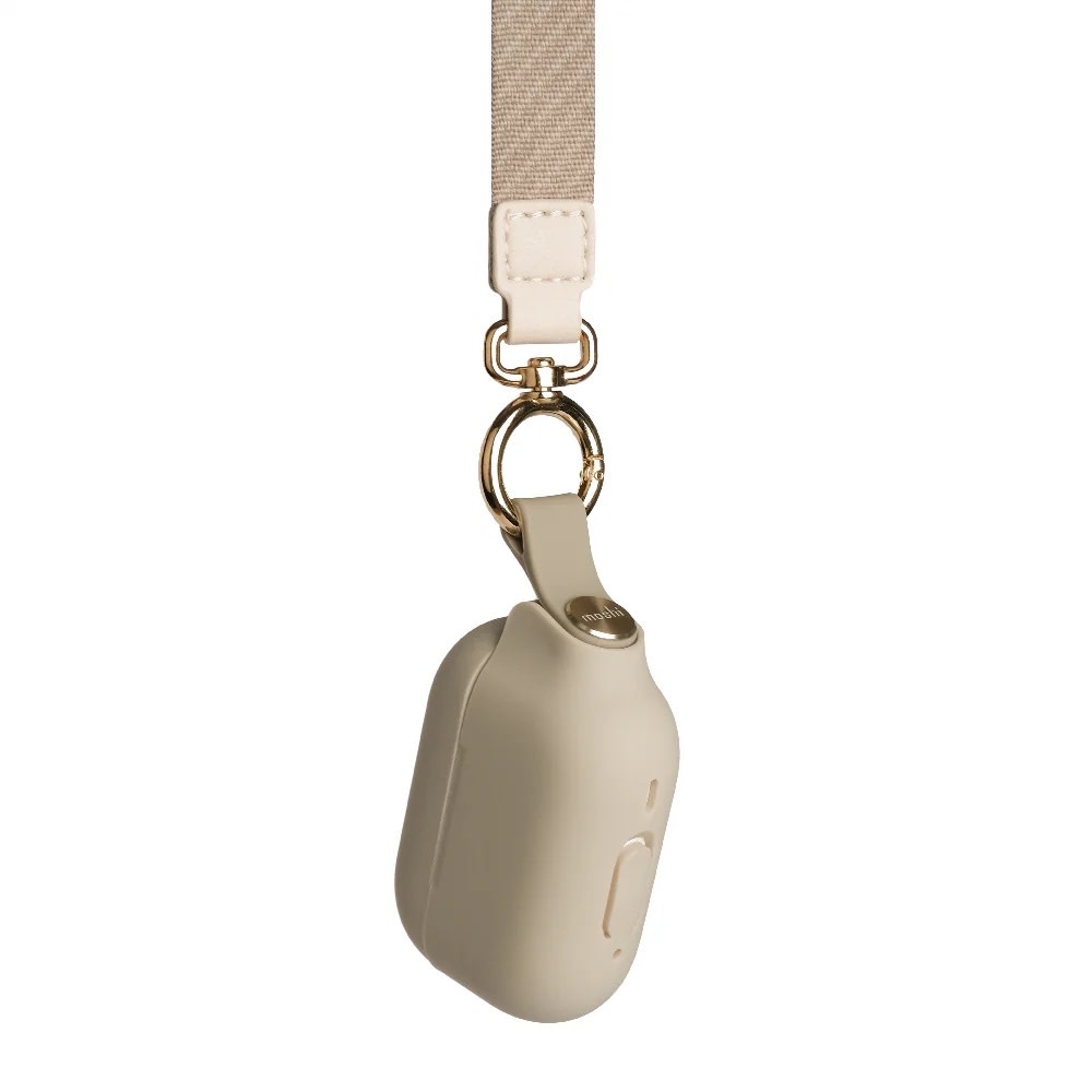 Moshi Pebbo Case w/ Detachable Wrist Strap and LintGuard™ Protection for Airpods Pro 2 ONLY Compatible with Lightning Cable only- Savannah Beige (NOT COMPATIBLE WITH AIRPODS 1ST/2ND/3RD GEN)