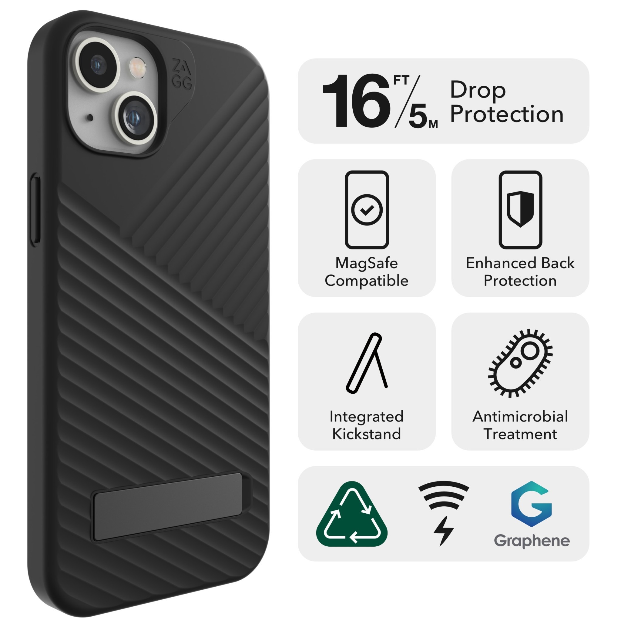 Zagg Denali Snap Case w/ Kickstand with Magsafe for iPhone 15 Plus/14 Plus Black