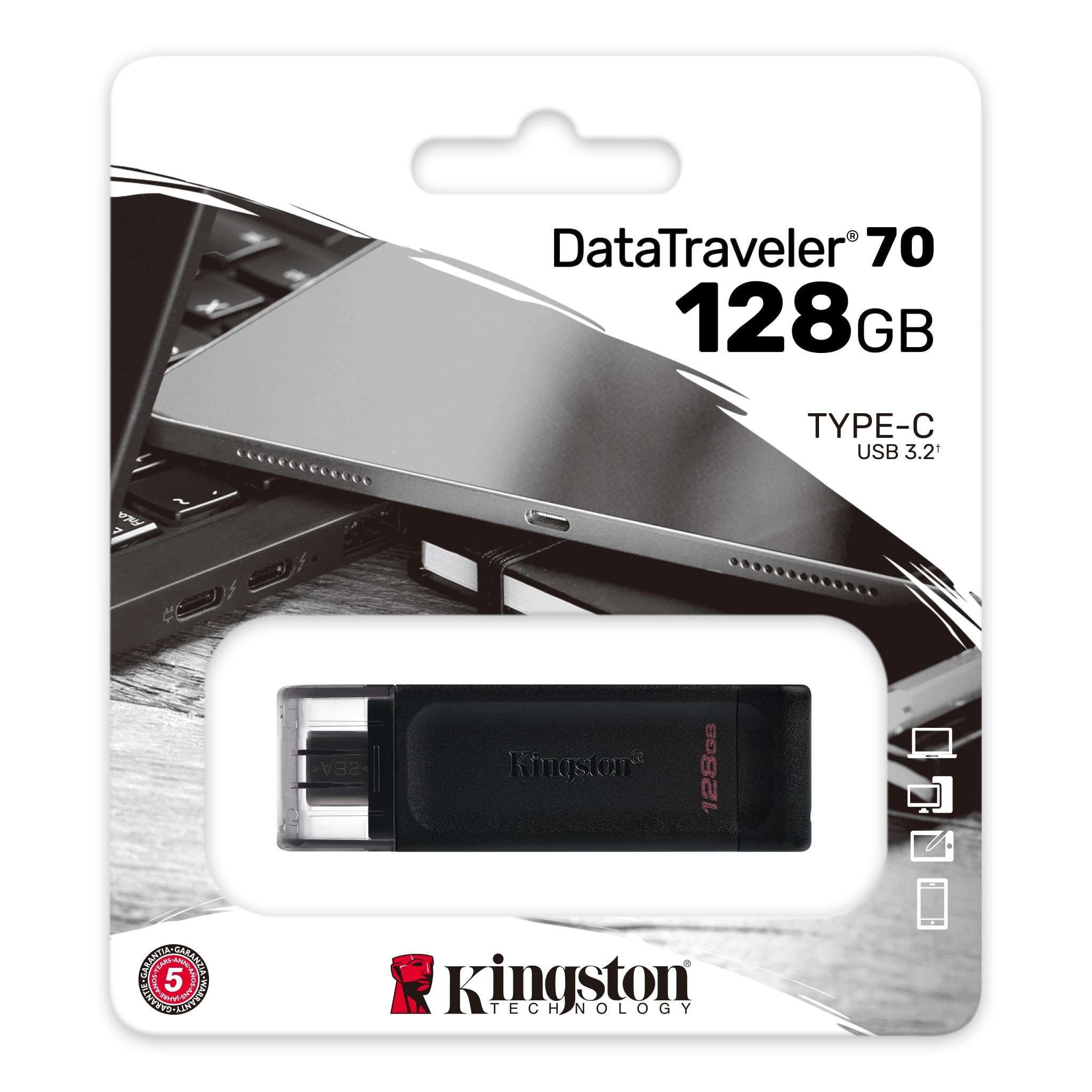 Kingston Data Traveler 70 USB 3.2 Gen 1 100 MB/s Type C Flash Drive -128GB