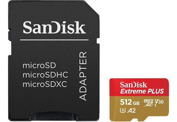 SanDisk 512GB Extreme UHS-I microSDXC  (V30) Memory Card with SD Adapter