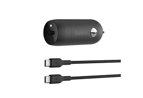 Belkin BOOST↑CHARGE USB-C Car Charger 30W with USB-C to C Cable - Black