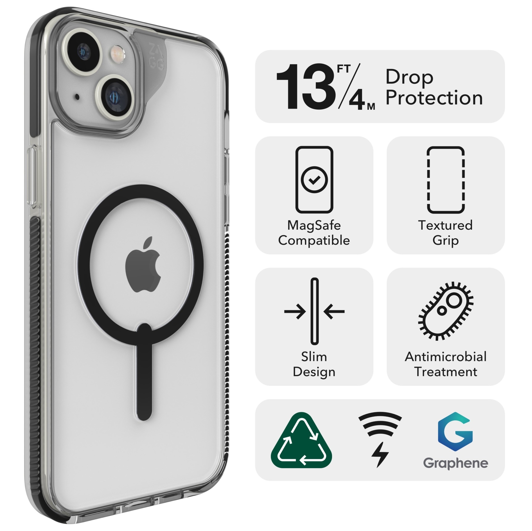 Zagg Santa Cruz Snap Case with Magsafe for iPhone 15 Plus/14 Plus Clear/Black