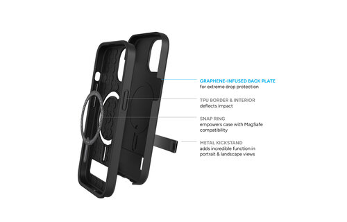 Zagg Denali Snap Case w/ Kickstand with Magsafe for iPhone 15/14/13 Black