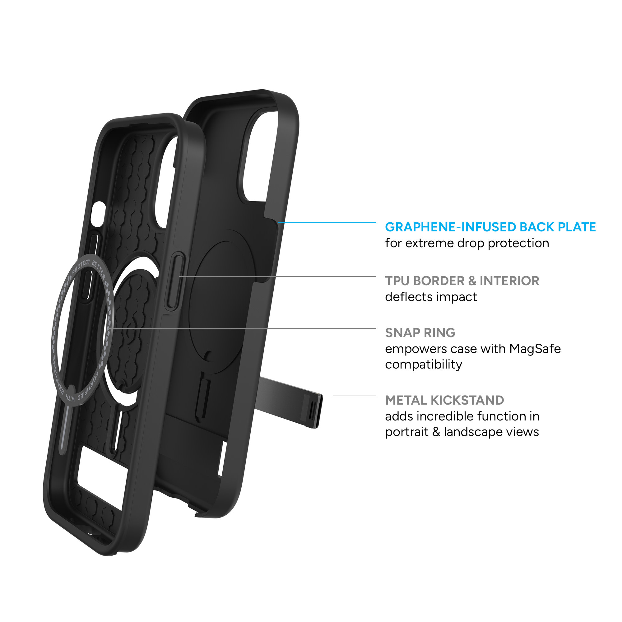 Zagg Denali Snap Case w/ Kickstand with Magsafe for iPhone 15/14/13 Black