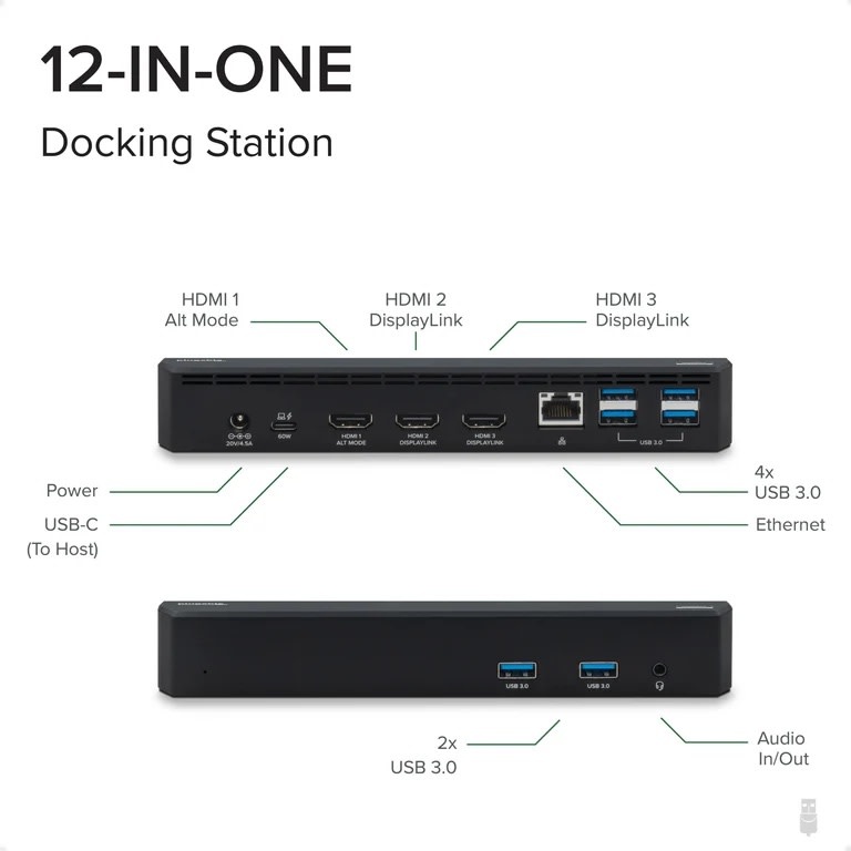 Plugable USB-C Triple Monitor Docking Station with 60w laptop charging ( SOFTWARE NEEDED)