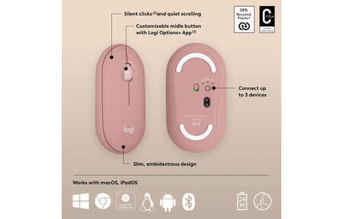 Logitech Pebble Wireless Mouse 2 M350s - Tonal Rose