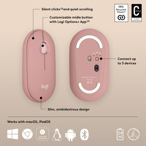 Logitech Pebble Wireless Mouse 2 M350s - Tonal Rose
