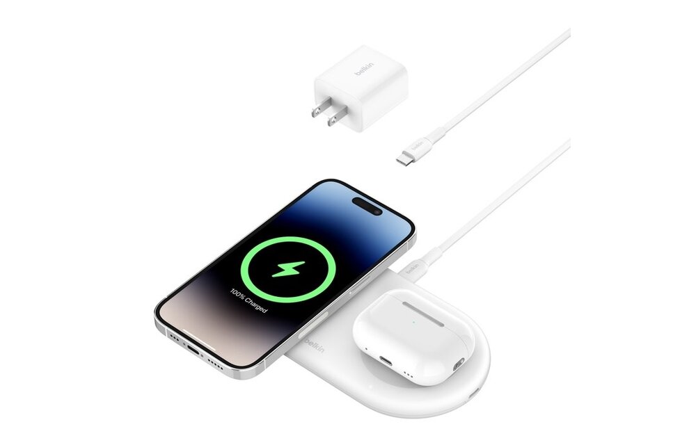 Belkin BOOST↑CHARGE Pro 2-in-1 Magnetic Wireless Charging Pad with Qi2 15W White