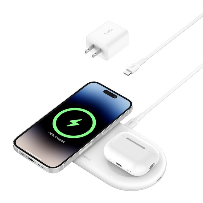 Belkin BOOST↑CHARGE Pro 2-in-1 Magnetic Wireless Charging Pad with Qi2 15W White