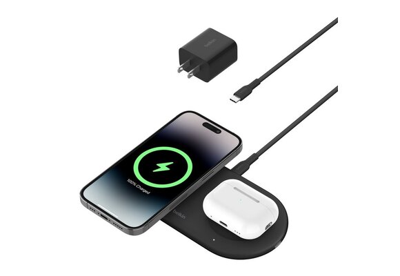 Belkin BOOST↑CHARGE Pro 2-in-1 Magnetic Wireless Charging Pad with Qi2 15W Black