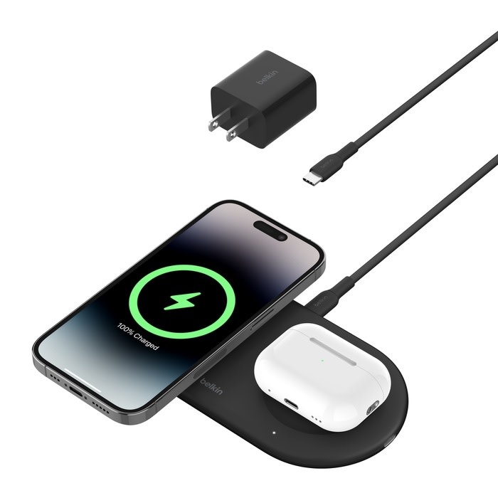 Belkin BOOST↑CHARGE Pro 2-in-1 Magnetic Wireless Charging Pad with Qi2 15W Black