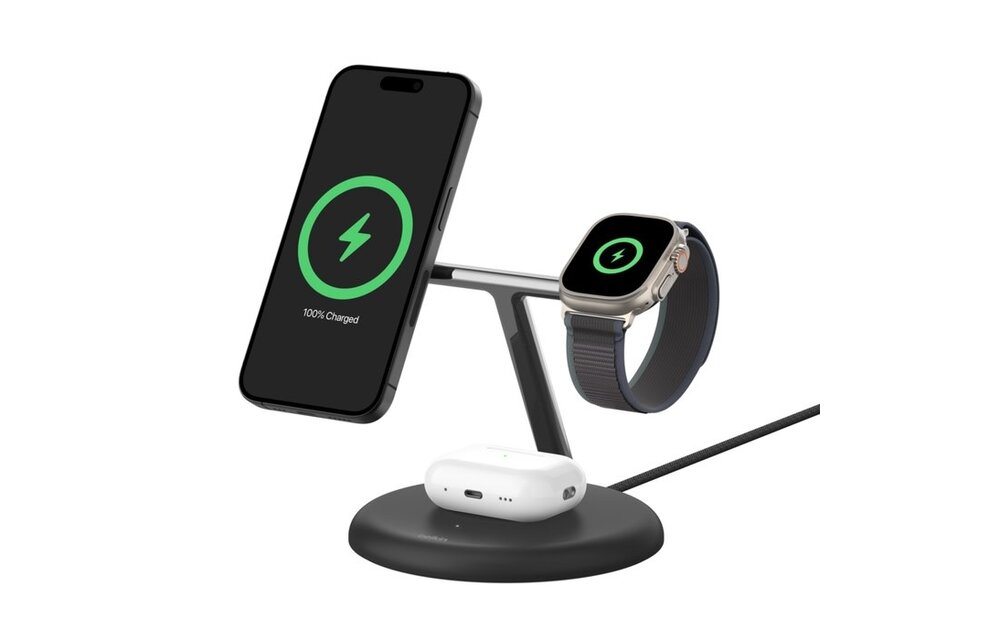 Belkin BOOST↑CHARGE Pro 3-in-1 Magnetic Wireless Charging Stand with Qi2 15W Black