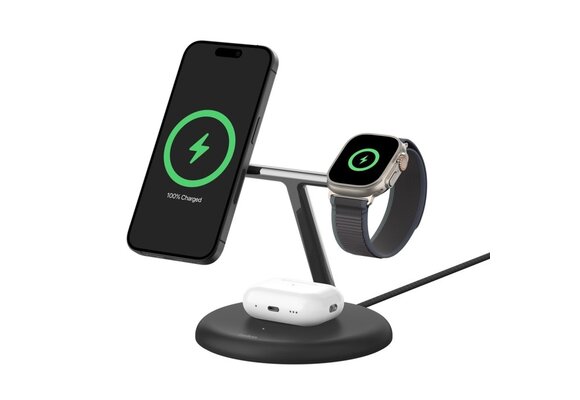 Belkin BOOST↑CHARGE Pro 3-in-1 Magnetic Wireless Charging Stand with Qi2 15W Black