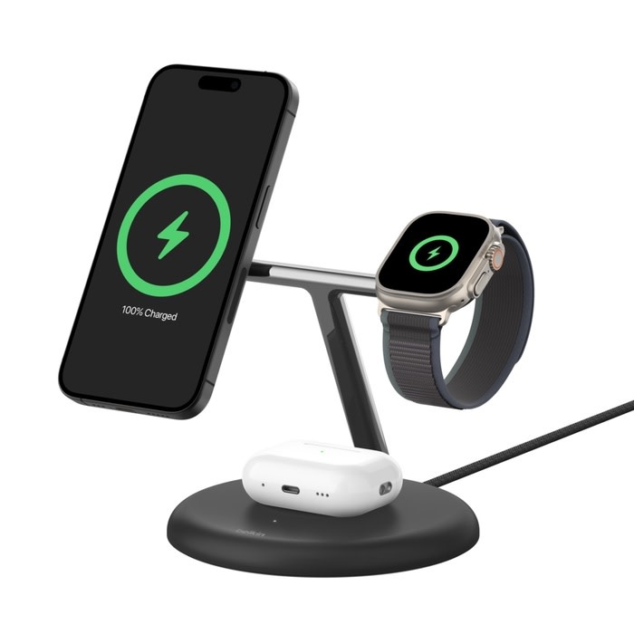 Belkin BOOST↑CHARGE Pro 3-in-1 Magnetic Wireless Charging Stand with Qi2 15W Black