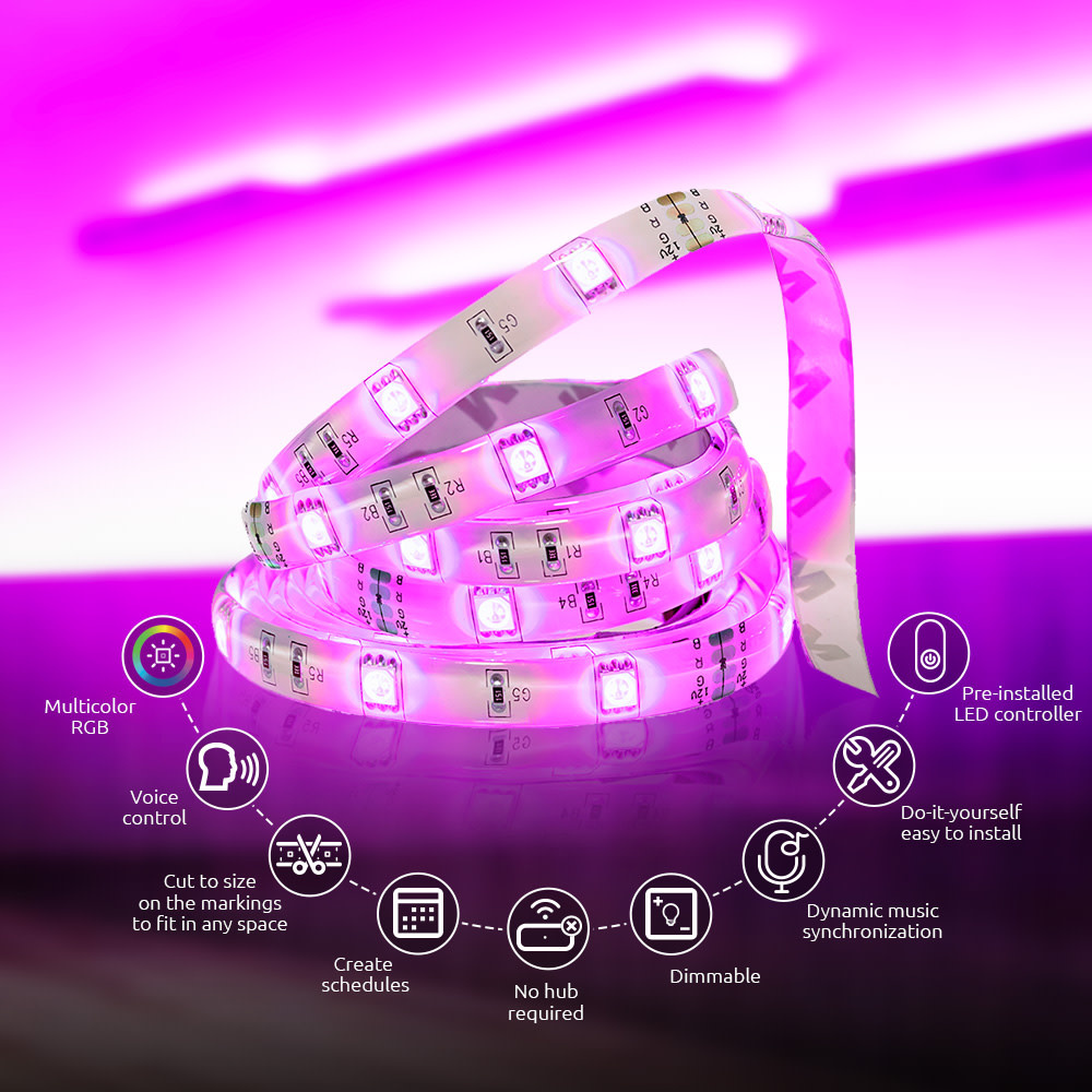Nexxt Home - Smart Wi-Fi LED RGB light strip 16.4ft kit