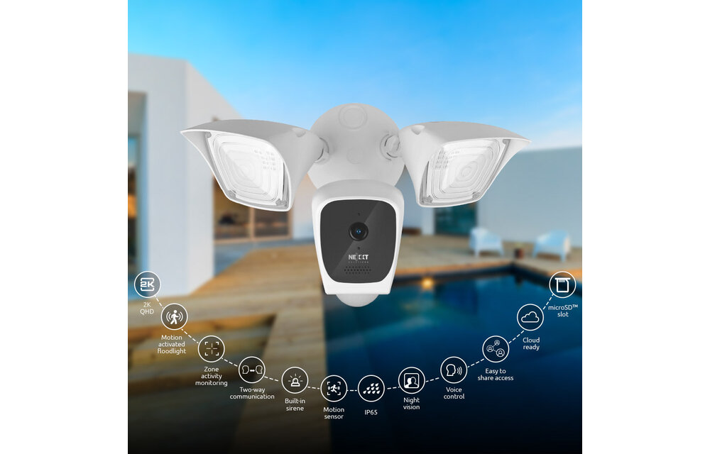 Nexxt Home - Outdoor Flood Light Camera 2K WSL (microSD card not included)