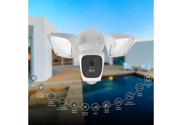 Nexxt Home - Outdoor Flood Light Camera  2K WSL (microSD card not included)
