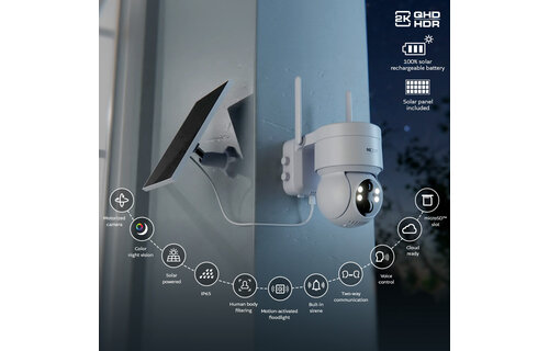 Nexxt Home - Outdoor PTZ battery Camera  2K with solar panel (microSD card not included)