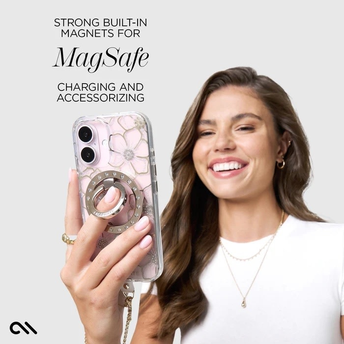 Case-Mate Floral Gems Case with MagSafe for 16 Plus - Gold