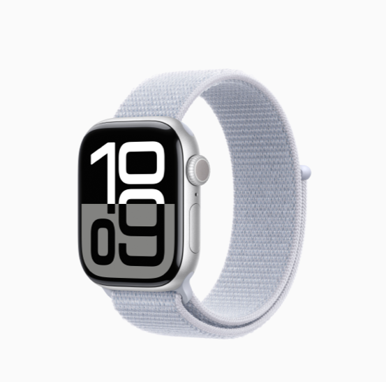 Apple FTZ Watch Series 10 (GPS, 42mm, Silver Aluminum Case, Blue Cloud Sport Loop)(Band fits 130-200mm wrists) WSL