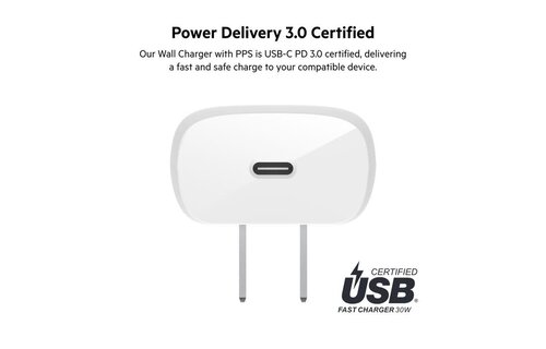 Belkin BOOST↑ CHARGE 30w USB-C PD 3.0 PPS Wall Charger w/ USB-C to USB-C Cable