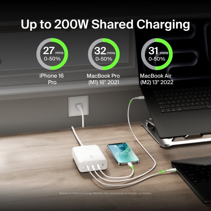 Belkin BOOST↑ CHARGE Pro 200w 4 Port USB-C GaN Wall Charger White