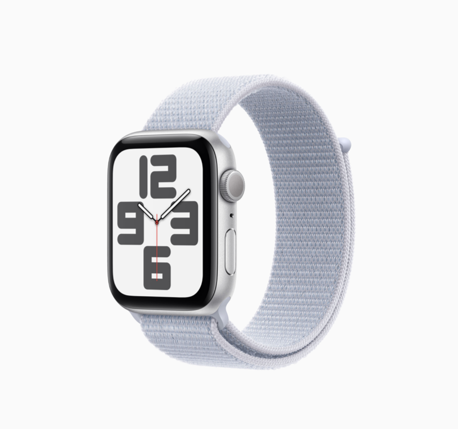 Apple FTZ Watch SE 2nd gen (GPS, 44mm, Silver Aluminum Case, Blue Cloud Sport Loop) (Band fits 145-220mm wrists) WSL