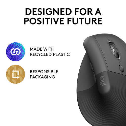 Logitech Lift Vertical Ergonomic Wireless Mouse - Graphite