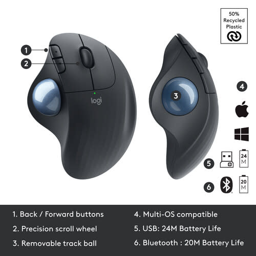 Logitech M575s Ergo Wireless Trackball Mouse Black+Blue