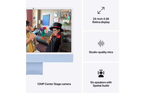 Apple 24" iMac, Blue, 4.5K (4480 x 2520) Display,  M4 (8-Core CPU, 8-Core GPU), 16GB, 256GB, macOS (late 2024)