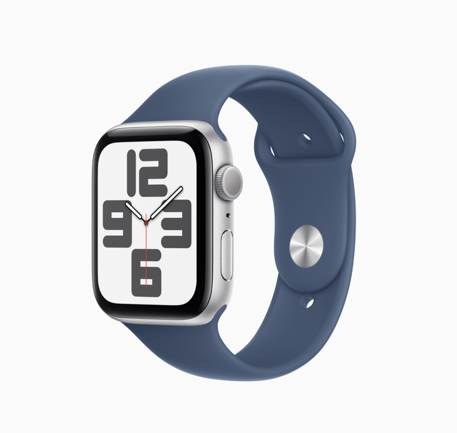 Apple FTZ Watch SE 2nd gen (GPS, 44mm, Silver Aluminum Case, Denim Sport Band - M/L) (fits 150-200mm wrists) WSL