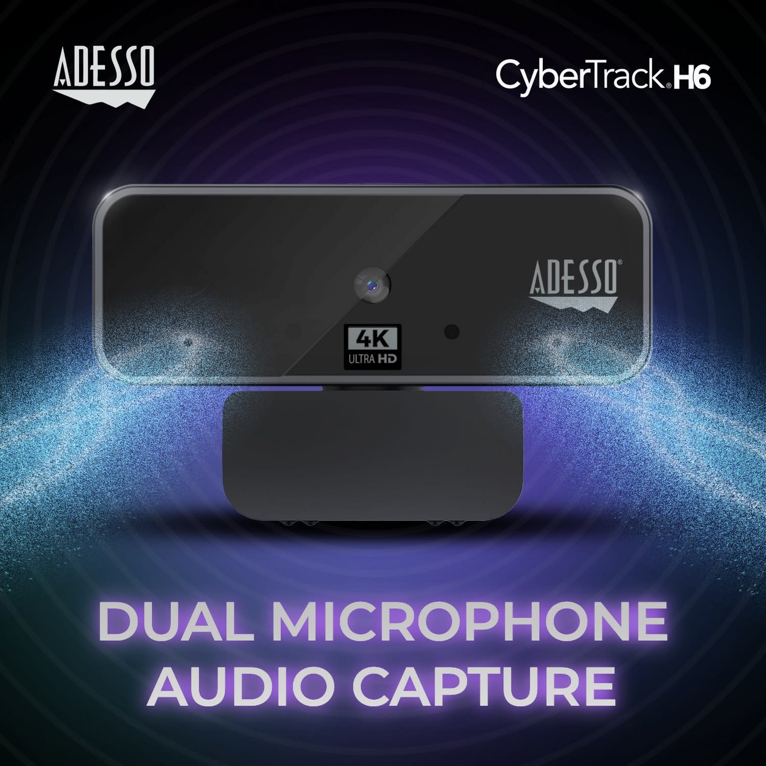 Adesso CyberTrack H6 4K Ultra HD USB Webcam with Built-In Stereo Microphone and Privacy Shutter