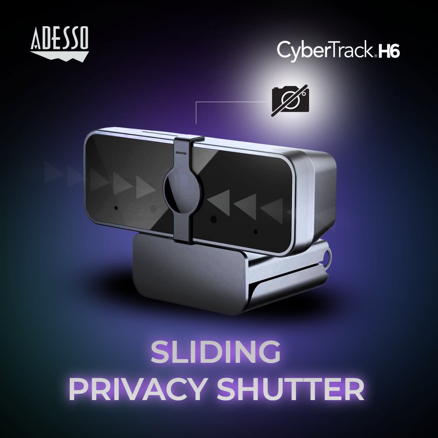 Adesso CyberTrack H6 4K Ultra HD USB Webcam with Built-In Stereo Microphone and Privacy Shutter