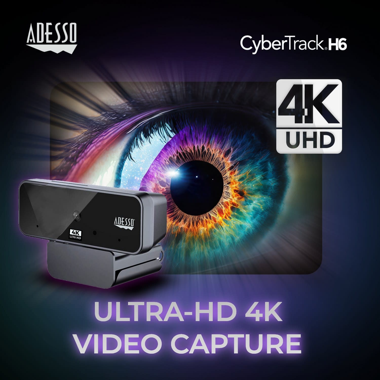 Adesso CyberTrack H6 4K Ultra HD USB Webcam with Built-In Stereo Microphone and Privacy Shutter