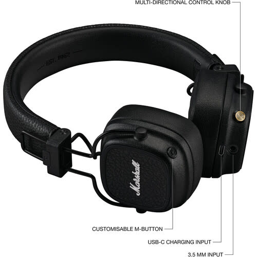 Marshall Major V On Ear Bluetooth Headphones Black