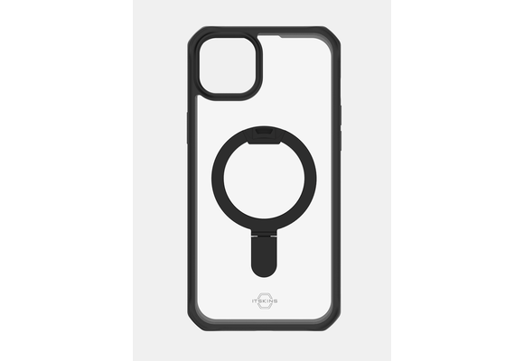 ItSkins Hybrid R Stand Case with MagSafe for iPhone 15 - Black/Transparent