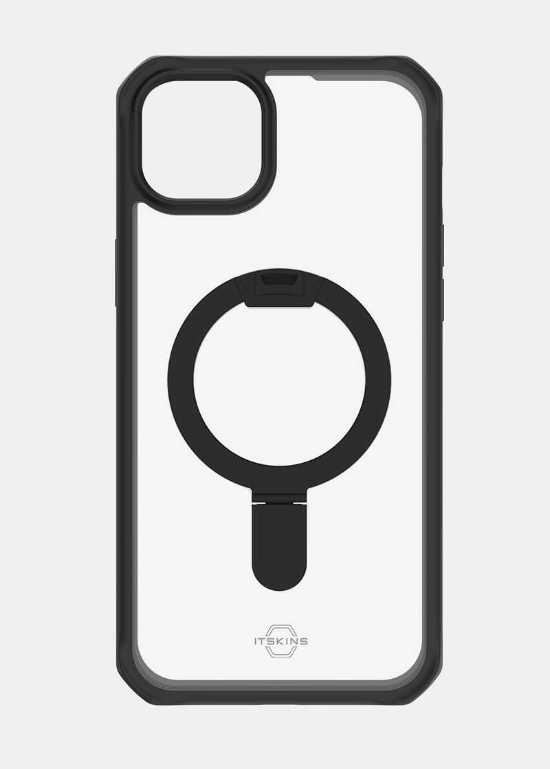 ItSkins Hybrid R Stand Case with MagSafe for iPhone 15 - Black/Transparent