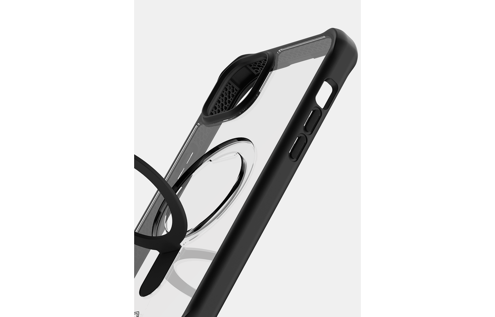 ItSkins Hybrid R Stand Case with MagSafe for iPhone 15 - Black/Transparent
