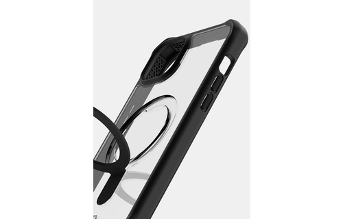 ItSkins Hybrid R Stand Case with MagSafe for iPhone 15 - Black/Transparent
