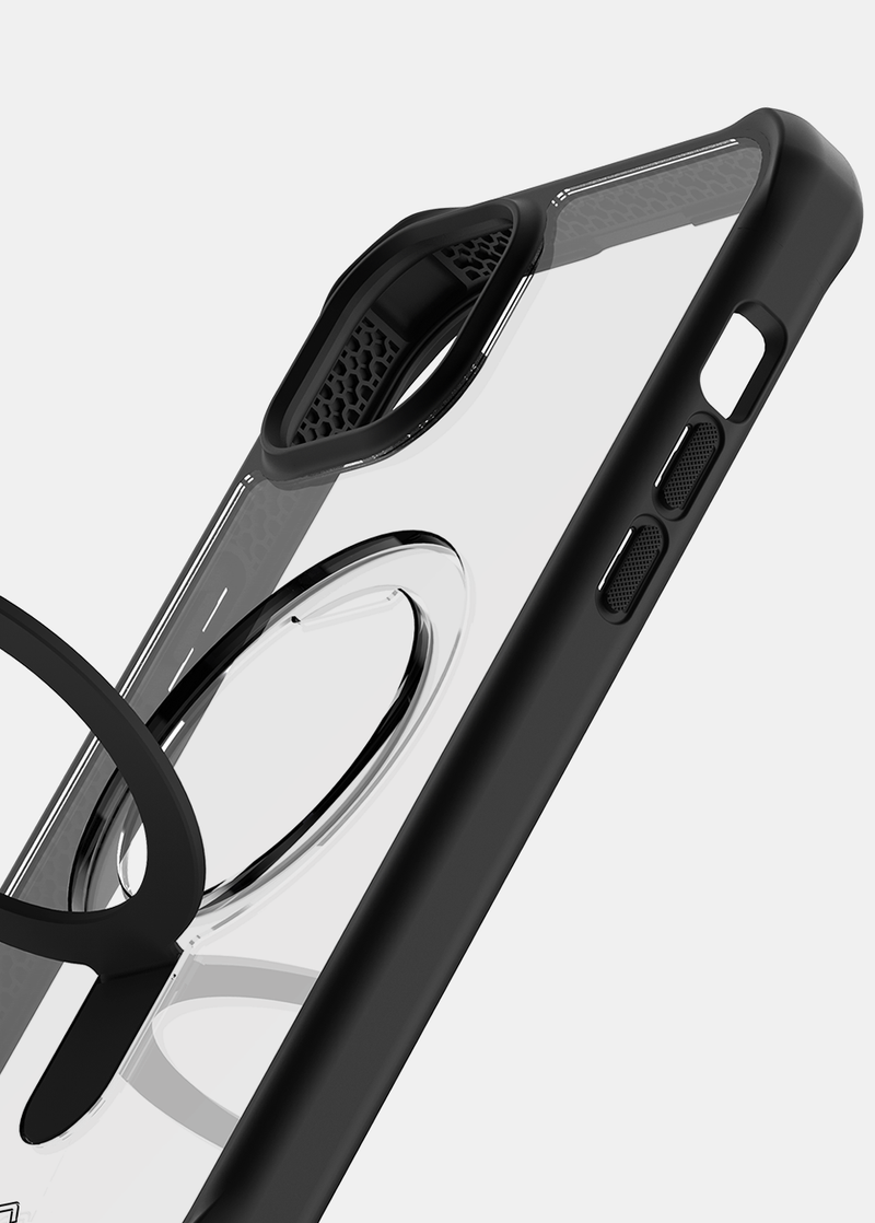 ItSkins Hybrid R Stand Case with MagSafe for iPhone 15 - Black/Transparent
