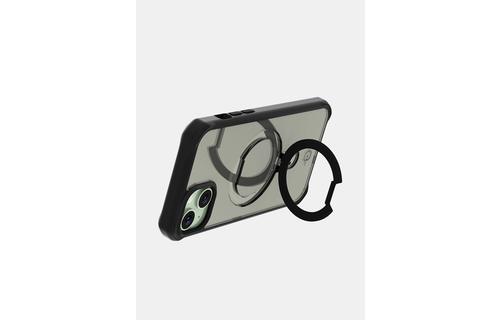 ItSkins Hybrid R Stand Case with MagSafe for iPhone 15 - Black/Transparent
