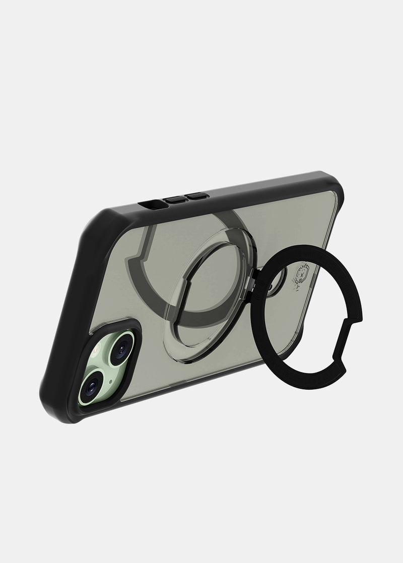 ItSkins Hybrid R Stand Case with MagSafe for iPhone 15 - Black/Transparent